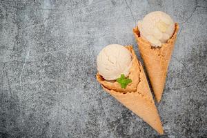 Vanilla ice cream flavor in cones photo