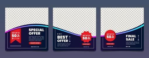 Fashion Sale social media post templates. promotion square web banner. Special offer banner. Sale and discount backgrounds. vector