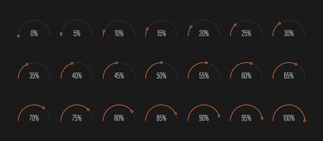 Conjunto de diagramas de porcentaje de semicírculo ilustración vectorial vector