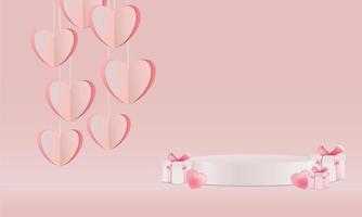 etapa del producto del día de san valentín, corazón de papel con cajas de regalo. vector