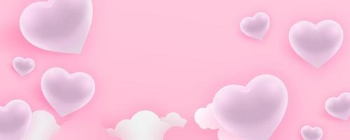 Sweet Valentine's day banner with glossy white hearts. vector