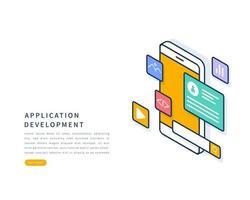 Mobile application development concept. Vector isometric flat line illustration.