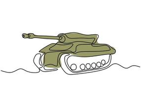 Tank one line drawing. An army fighting vehicle designed for front-line combat. vector