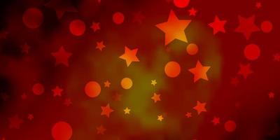 Dark Red vector backdrop with circles, stars.