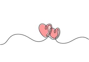 Embracing hearts continuous one line drawing. Love and couple symbol. vector