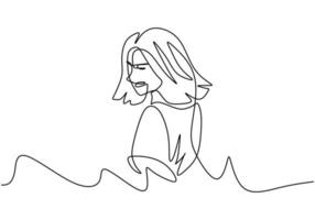 One continuous single drawn line of beautiful woman. vector