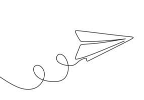 Paper plane, creative symbol. Continuous one line drawing, minimalist style.
