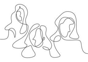 Continuous one line drawing of a women's diversity. vector