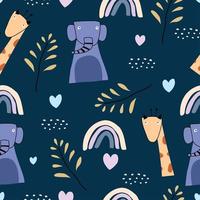 Seamless childish pattern with cute animals colorful style. Elephant, giraffe, zoo animals. vector