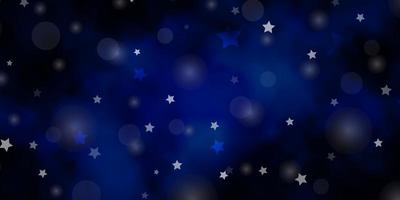 Dark BLUE vector texture with circles, stars.