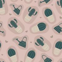 Seamless pattern with cactus. Retro hand drawn cute objects. vector