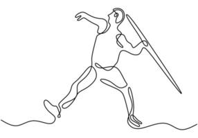 Continuous line drawing of javelin athlete. vector