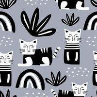 Cute cats seamless pattern. vector