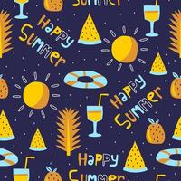 Summer seamless pattern, vector illustration with palm leaf, watermelon and juice.