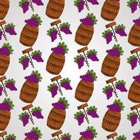 Wine pattern with barrels and grapes vector