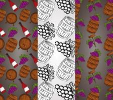 Wine pattern set with barrels and grapes vector