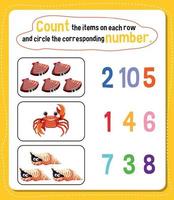 Math count number worksheet vector
