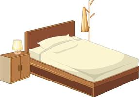 Cama de madera con lámpara aislado sobre fondo blanco. vector