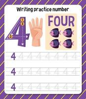 Writing practice number 4 worksheet vector