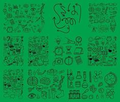 Set of object and symbol hand drawn doodle on green background vector