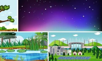 Four different scenes in nature setting cartoon style vector