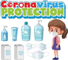 Coronavirus Protection font with hand sanitizer product vector