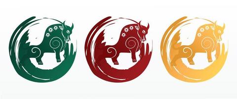 Chinese new year Ox symbol. Year of the ox character,flower and asian elements with craft style vector