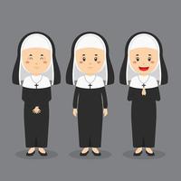 monja de carácter católico con varias expresiones. vector