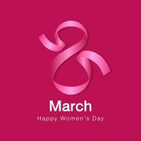 March 8, Happy women's day, typographic poster with pink ribbon. vector