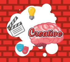 órgano cerebral con iconos creativos vector