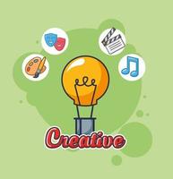 iconos de bombilla y artes creativas vector