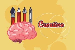 órgano cerebral con iconos creativos vector