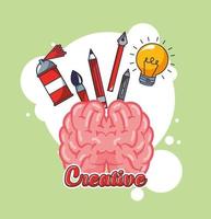 órgano cerebral con iconos creativos vector