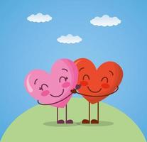 happy valentines day card with hearts couple characters vector