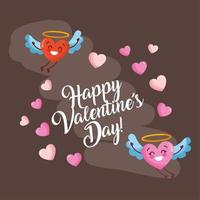 happy valentines day card with hearts couple characters vector