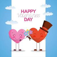 happy valentines day card with hearts couple characters vector