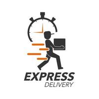 Express delivery icon concept. Delivery man with stop watch icon for service, order, fast, free and worldwide shipping. Modern design. vector