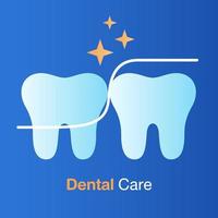 Dental care concept. Dental floss, good hygiene tooth, prevention, check up and dental treatment. vector