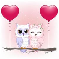Couple owl and heart balloons vector