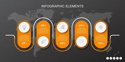 Orange infographics elements. Concept of business model with 5 successive steps vector