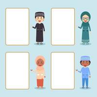 Muslim Kids Standing Beside Empty Board Cartoon Set vector