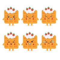 Cute Waffle Strawberry With Various Expression vector