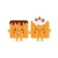 Cute Waffle Characters with Chocolate and Strawberry jam vector