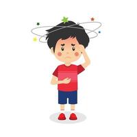 Cute Little Kid Boy Having Bad Headache vector