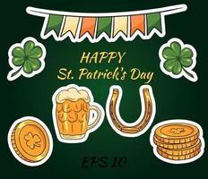 feliz st. Fondo del día de San Patricio con iconos irlandeses y símbolos de la fiesta. imágenes vectoriales. vector