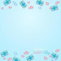 Happy Valentine's Day balloon Postcard label with giftbox and mini heart balloon of heart pink and blue color of vector. vector