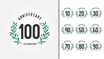 Set of anniversary logotype with laurel wreath. Design for company profile, booklet, leaflet, magazine, brochure poster, web, invitation or greeting card. vector