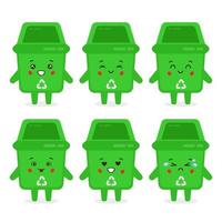 Cute Trash Can Characters With Various Expression vector