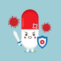 Cute Pill Characters Fight Against Viruses vector