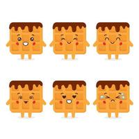 Cute Waffle Chocolate With Various Expression vector